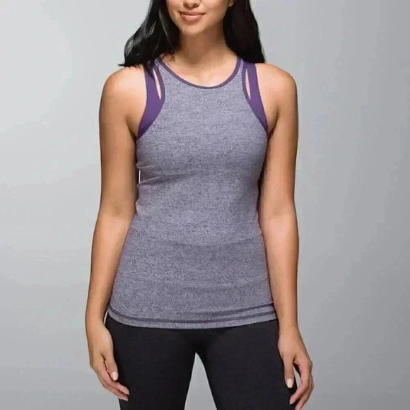 Lululemon Inspiration yoga athletic Heathered Black Grape Going Grape tank top 4 - Picture 4 of 4